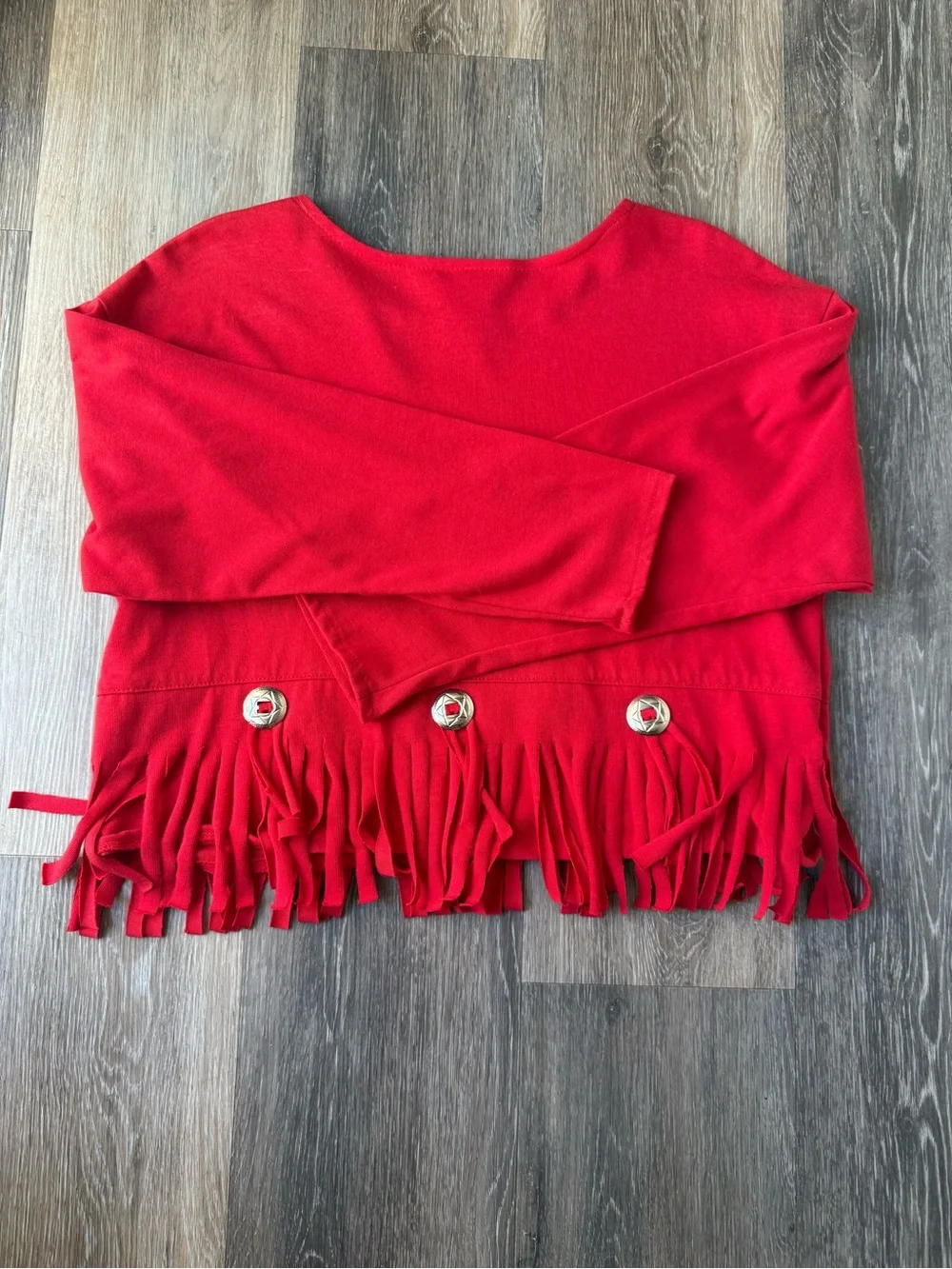 Vintage Western Fringe Skirt & Top Set in Cherry Red Made in USA Cotton Blend